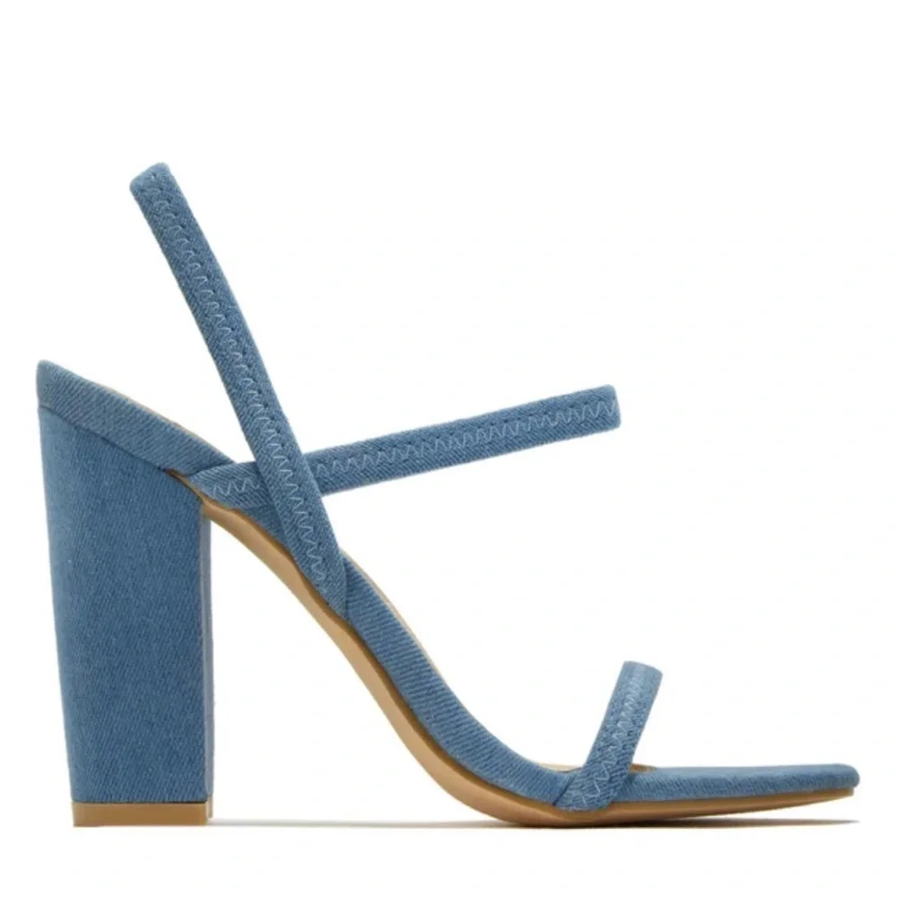 Miss Lola Denim Blue Strappy Heels